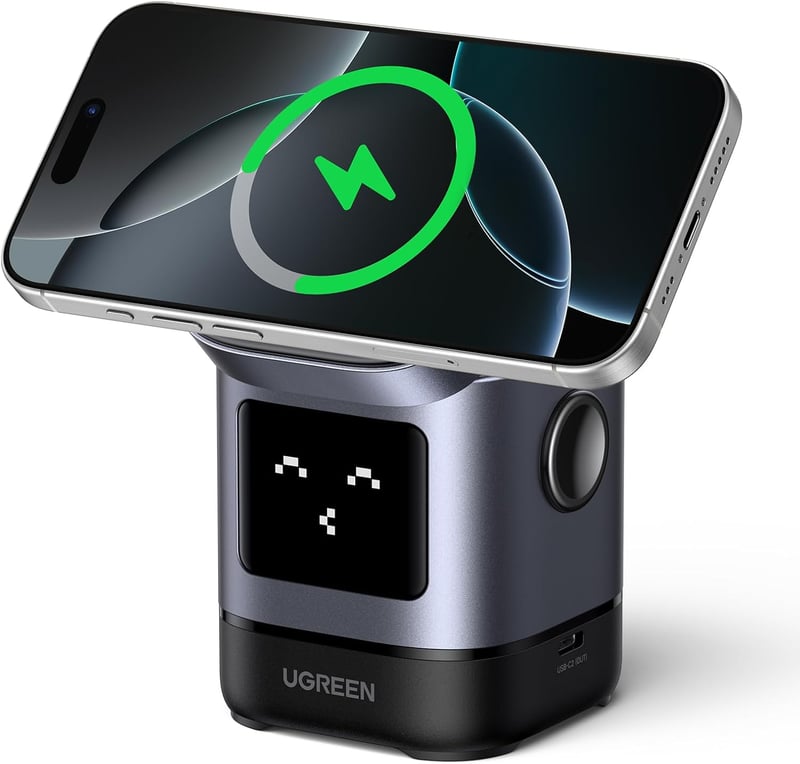UGREEN UNO Qi2 2-in-1 Töltőállomás, 15W MagSafe Kompatibilis Vezeték Nélküli Töltő iPhone 17/16/15/14/13 és AirPods Készülékekhez, Állítható
