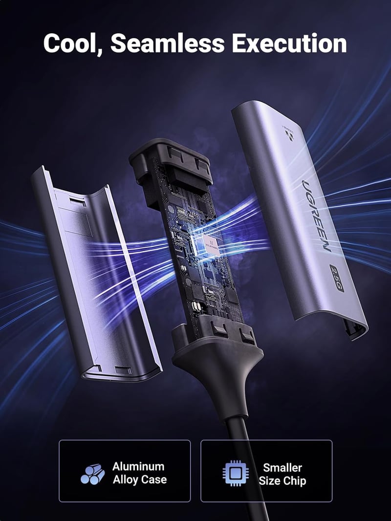 UGREEN USB 3.0 Ethernet Adapter 2.5G LAN Hálózati Adapter RJ45 2500Mbps Gigabit Alumínium Laptop PC Windows macOS Kompatibilis