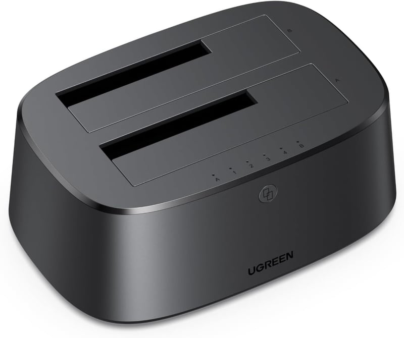 Stație de andocare UGREEN USB 3.0 cu două sloturi pentru HDD sau SSD SATA de 2.5 și 3.5 inchi, 5 Gbps, cu clonare offline UASP