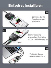 UGREEN USB 3.0 SATA Adapter Kábel 2,5"/3,5" HDD/SSD Meghajtókhoz - 5 Gbps Adatátvitel, 20TB Kapacitás, PC/PS4/Xbox Kompatibilis 7