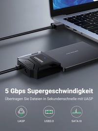 UGREEN USB 3.0 SATA Adapter Kábel 2,5"/3,5" HDD/SSD Meghajtókhoz - 5 Gbps Adatátvitel, 20TB Kapacitás, PC/PS4/Xbox Kompatibilis 2