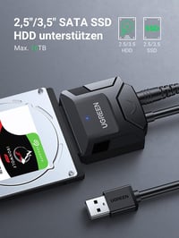 UGREEN USB 3.0 SATA Adapter Kábel 2,5"/3,5" HDD/SSD Meghajtókhoz - 5 Gbps Adatátvitel, 20TB Kapacitás, PC/PS4/Xbox Kompatibilis 4