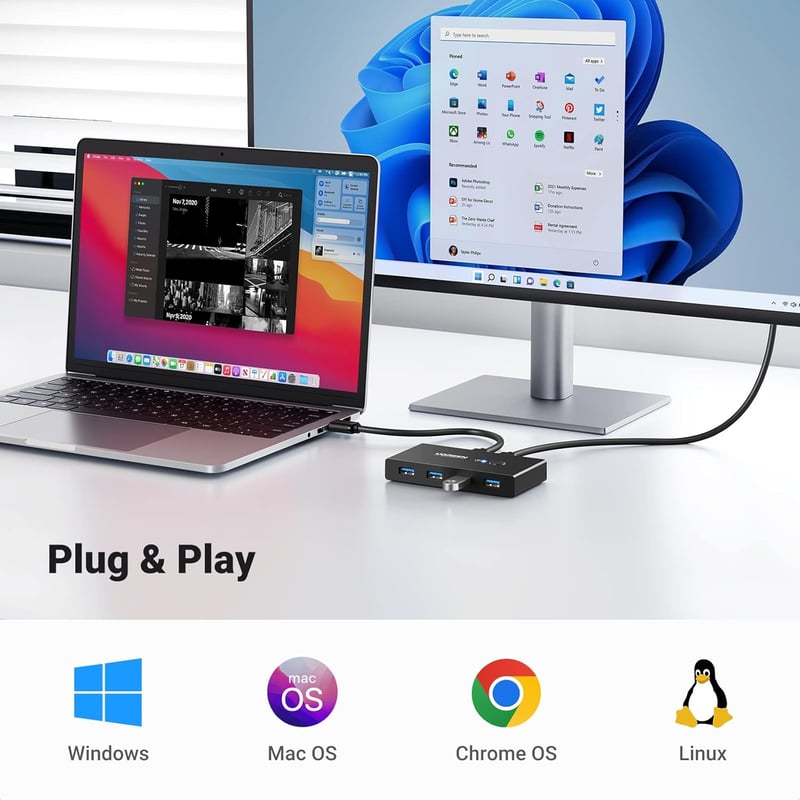 UGREEN USB 3.0 Switch - 2 PC 4 Kimenet Váltó Fekete - Billentyűzet, Egér, Nyomtató és Scanner Megosztó Eszköz Kábellel

AI: UGREEN USB 3.0 S