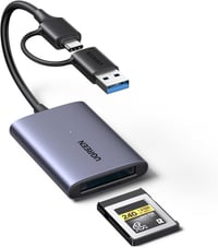 Cititor de carduri UGREEN USB C CFexpress Type B cu porturi USB A și USB C, 10 Gbps, până la 1250 MB/s, carcasă din aluminiu, pentru video 8K, Mac, Windows, Linux, laptop 1