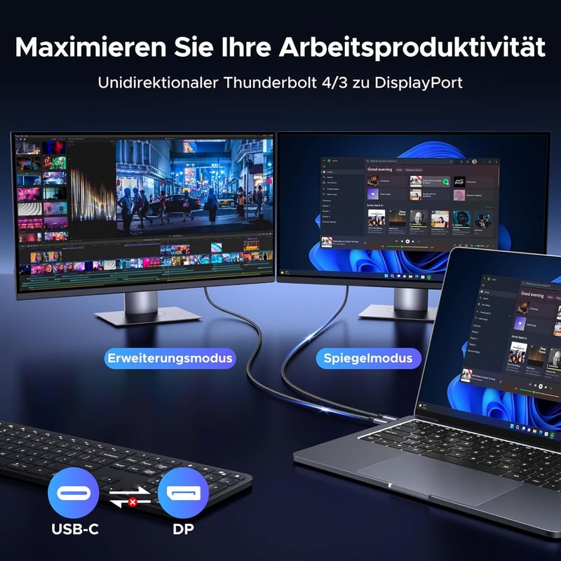 UGREEN USB-C DisplayPort 1.4 kábel 8K 60Hz, Thunderbolt 4/3 kompatibilis MacBook iPad