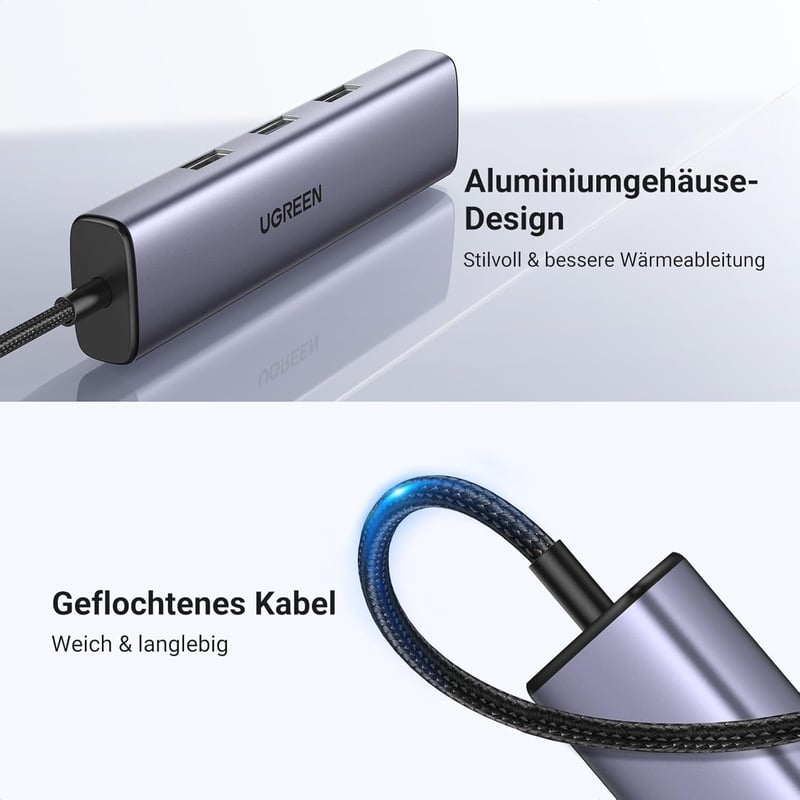 UGREEN USB C Ethernet Adapter 3 USB Porttal - Hálózati Adapter iPhone 15, Galaxy S24, MacBook, iPad Pro, Surface és Steam Deck Eszközökhöz