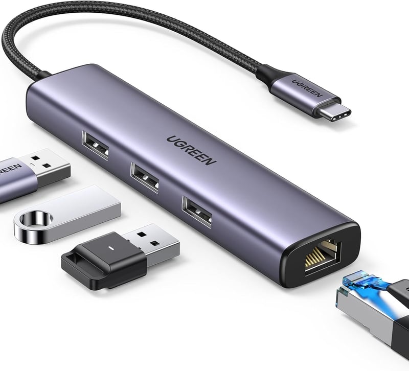 UGREEN USB C Ethernet Adapter 3 USB Porttal - Hálózati Adapter iPhone 15, Galaxy S24, MacBook, iPad Pro, Surface és Steam Deck Eszközökhöz