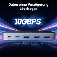 UGREEN USB-C kapcsoló 2 az 4-hez 10Gbps USB 3.2 alumínium ház asztali vezérlővel 2 USB-C to C kábellel billentyűzet egér nyomtató pendrive 3