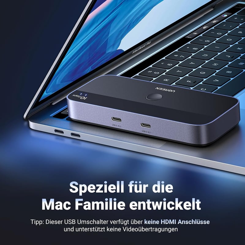UGREEN USB-C kapcsoló 2 az 4-hez 10Gbps USB 3.2 alumínium ház asztali vezérlővel 2 USB-C to C kábellel billentyűzet egér nyomtató pendrive