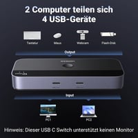 UGREEN USB-C kapcsoló 2 az 4-hez 10Gbps USB 3.2 alumínium ház asztali vezérlővel 2 USB-C to C kábellel billentyűzet egér nyomtató pendrive 2