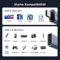 Adaptér UGREEN USB-C na USB (4 ks) 10 Gb/s OTG hliníkový sivý, kompatibilný s Thunderbolt 4/5, iPhone 17/16/15, MacBook Pro M4, Mac Mini, Gala 4