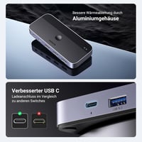 UGREEN USB Switch 2PC 1C3A - Alumínium KVM Kapcsoló 3.0 Portokkal, Asztali Vezérlővel és 2 A-A Kábellel Billentyűzethez, Egérhez 5