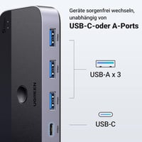 UGREEN USB Switch 2PC 1C3A - Alumínium KVM Kapcsoló 3.0 Portokkal, Asztali Vezérlővel és 2 A-A Kábellel Billentyűzethez, Egérhez 3