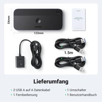 UGREEN USB Switch 2PC 1C3A - Alumínium KVM Kapcsoló 3.0 Portokkal, Asztali Vezérlővel és 2 A-A Kábellel Billentyűzethez, Egérhez 9