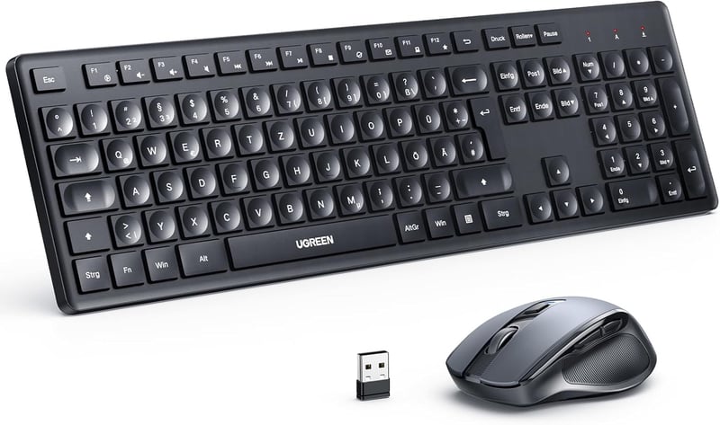UGREEN Vezeték Nélküli Billentyűzet és Egér Szett, 2.4G Nano USB Vevővel, 4000 DPI, 10m Hatótáv, Gyorsbillentyűkkel, Windows/iOS/Linux/Andro