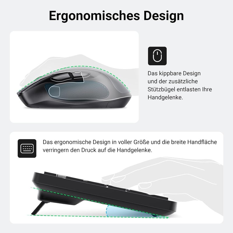 UGREEN Vezeték Nélküli Billentyűzet és Egér Szett, 2.4G Nano USB Vevővel, 4000 DPI, 10m Hatótáv, Gyorsbillentyűkkel, Windows/iOS/Linux/Andro