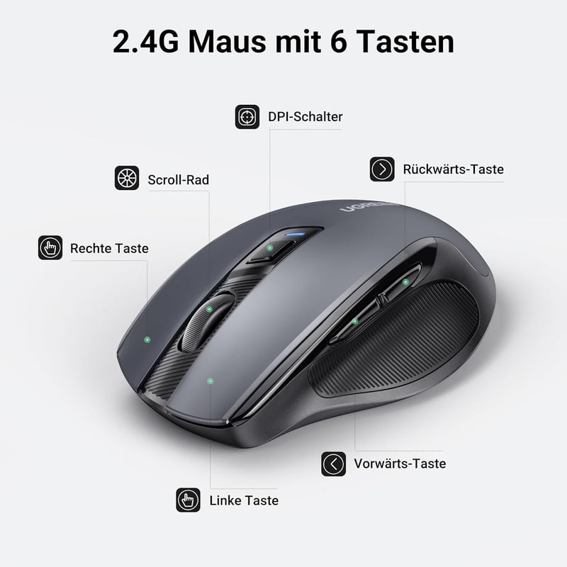 UGREEN Vezeték Nélküli Billentyűzet és Egér Szett, 2.4G Nano USB Vevővel, 4000 DPI, 10m Hatótáv, Gyorsbillentyűkkel, Windows/iOS/Linux/Andro