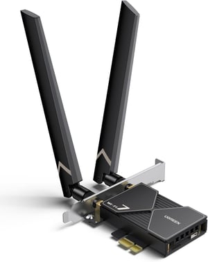 Placă de rețea UGREEN WiFi 7 BE6500 PCIe WLAN, Bluetooth 5.4, 6 GHz, MLO, cu 2 antene de 6 dBi, WPA3, compatibilă cu Windows 11