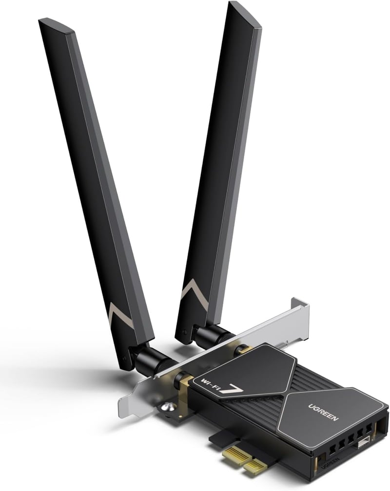 Placă de rețea UGREEN WiFi 7 BE6500 PCIe WLAN, Bluetooth 5.4, 6 GHz, MLO, cu 2 antene de 6 dBi, WPA3, compatibilă cu Windows 11