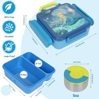 UHAPEER 3az1-ben Gyerek Uzsonnás Doboz Termikus Tállal, BPA-Mentes Bento Box Evőeszközzel 2
