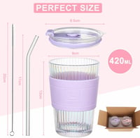 UHAPEER hullámüveg pohár tetővel és szívószállal, 420 ml - 2 db 2