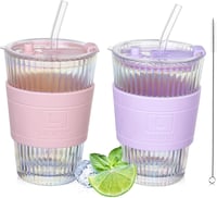 UHAPEER hullámüveg pohár tetővel és szívószállal, 420 ml - 2 db 1