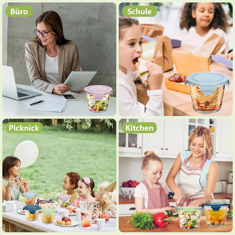 UHAPEER 710ml Üveg Ételtárolók Tetővel, 4 Darabos Szett, Légmentes Ételtartó Edények