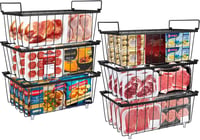 UHAPEER Fagyasztó Rendszerező 6 db Stackable Kosár Fogantyúval Csúszásmentes Alap - Black 1