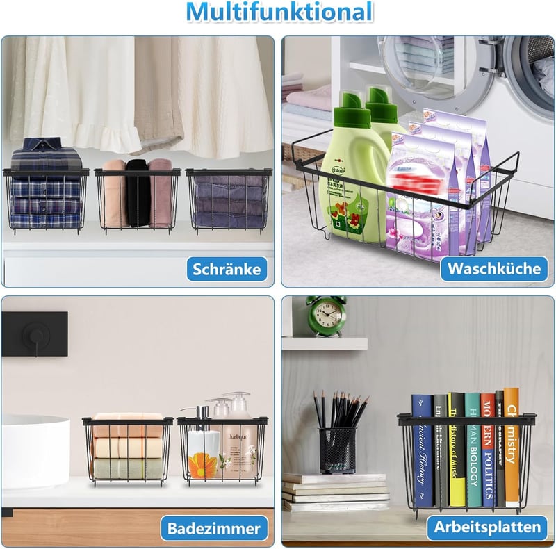 UHAPEER Fagyasztó Rendszerező 6 db Stackable Kosár Fogantyúval Csúszásmentes Alap - Black