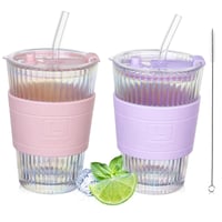 UHAPEER valovita staklena čaša s poklopcem i slamkom, 420 ml - 2 kom. 2