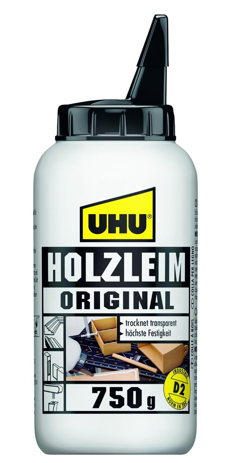 UHU Holzleim Original lepidlo na drevo, tekuté biele lepidlo na všetky druhy dreva, 750 g