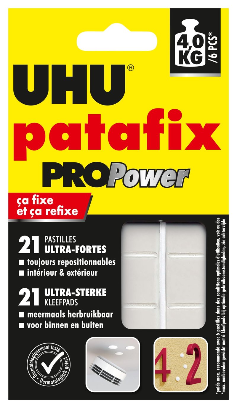 Lepiace vankúšiky UHU Patafix ProPower, do 3 kg, 21 ks – biele