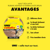 Baliaca páska UHU Rollafix Classic, hnedá – 50 mm x 50 m, balenie 3 kotúče 2