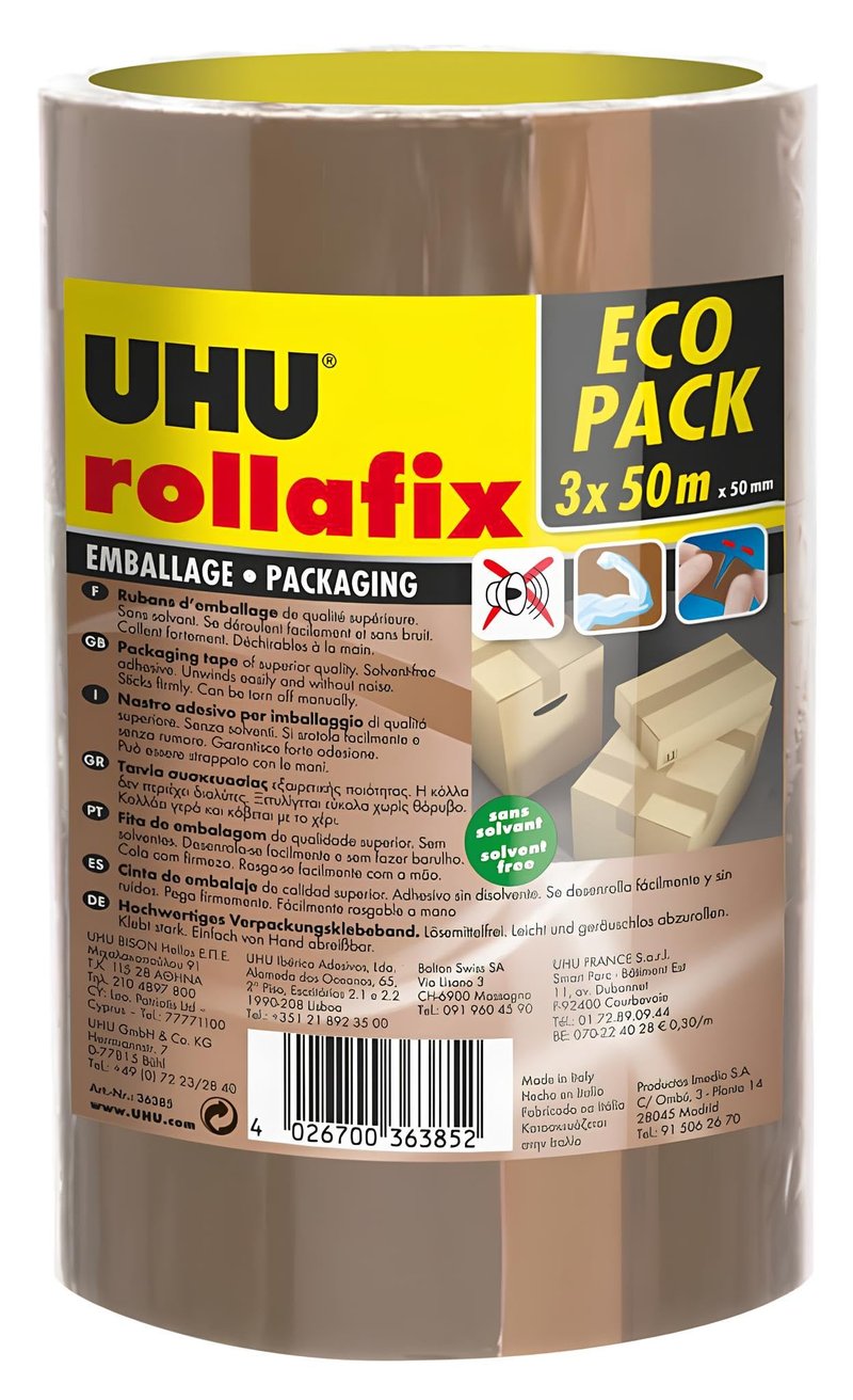 Baliaca páska UHU Rollafix Classic, hnedá – 50 mm x 50 m, balenie 3 kotúče