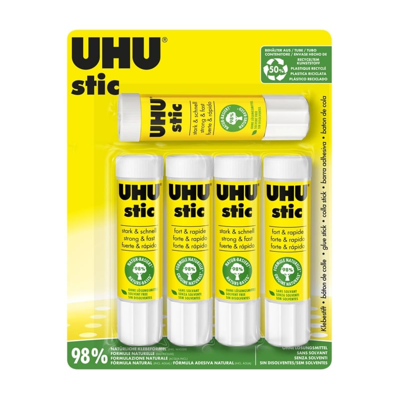 Stick de lipici UHU fără solvenți - Lipire puternică, rapidă și durabilă, 5 x 21 g