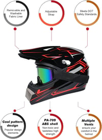 UIGJIOG Downhill Motocross Bukósisak Szett Gyerekeknek és Felnőtteknek - D.O.T Tanúsított, Szemüveggel és Kesztyűvel, 4 Méretű Belső Bélésse 6