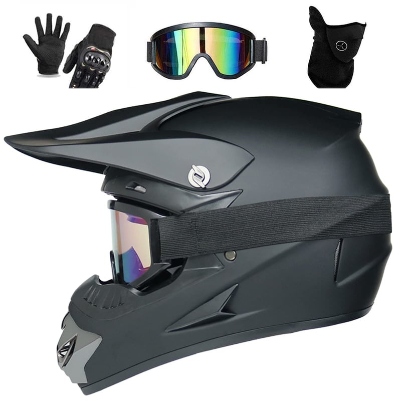 Cască Moto Cross UIGJIOG Negru Mat cu Ochelari, Mănuși și Mască - Cască Enduro Full-Face cu Certificare DOT, 4 Mărimi
