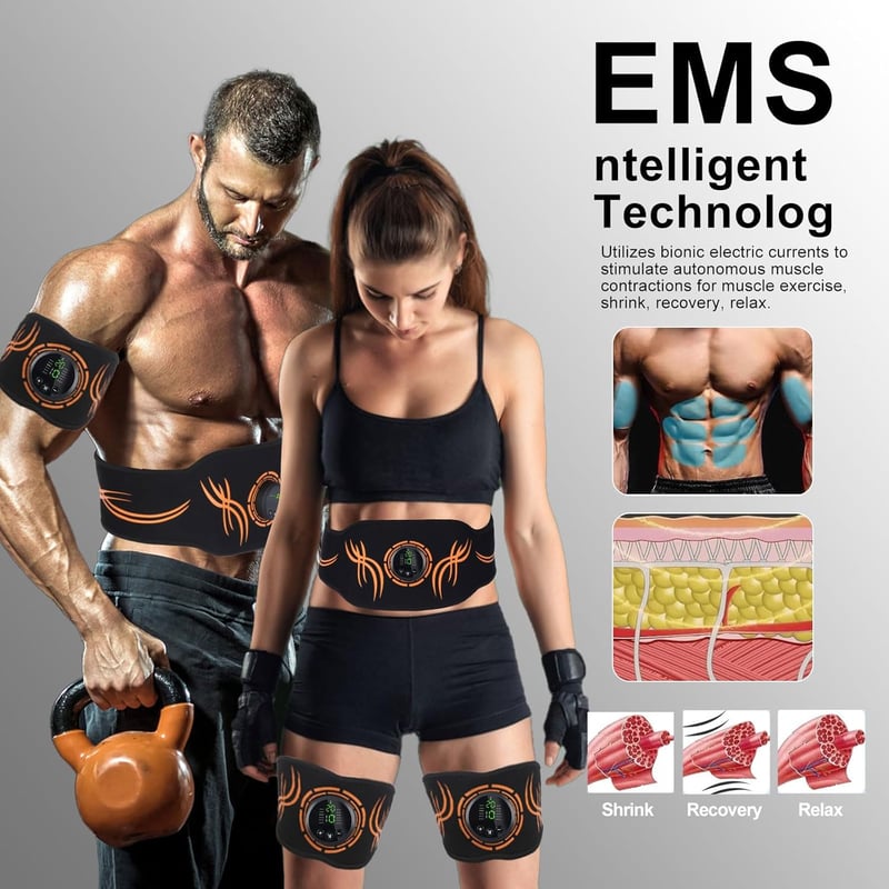 UIHOL EMS Izomstimulációs Készülék - USB Tölthető Zsírégető Edzőgép Hasizomra, Karra és Lábra - Hordozható Fitness Tréner