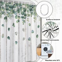 Sprchový záves Uiiooazy 180x220 cm, motív zelené listy eukalyptu a sivý drevený obklad, odolný voči plesniam a vode, polyester, prateľný, vrátane 12 háčikov 5