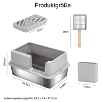 Uisave XXL Otvorená toaleta pre mačky z nehrdzavejúcej ocele pre veľké mačky a mačiatka - s ochranou proti rozstrekovaniu, ľahko čistiteľná, sivá 2