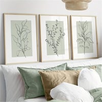 Set 3 postere premium Uixxducc, tablouri de perete abstracte cu plante în nuanțe moderne de verde salvie, decor boho pentru living și dormitor, fără ramă, 50x70 cm 1