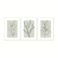 Set 3 postere premium Uixxducc, tablouri de perete abstracte cu plante în nuanțe moderne de verde salvie, decor boho pentru living și dormitor, fără ramă, 50x70 cm 3