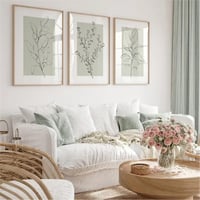 Set 3 postere premium Uixxducc, tablouri de perete abstracte cu plante în nuanțe moderne de verde salvie, decor boho pentru living și dormitor, fără ramă, 50x70 cm 2