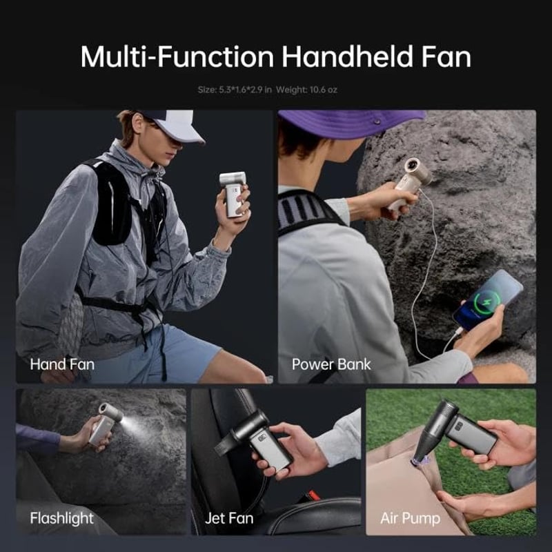 JISULIFE Ultra2 Hordozható Kézi Ventilátor 9000mAh 25 Óra Üzemidő 3 az 1-ben 100 Fokozat