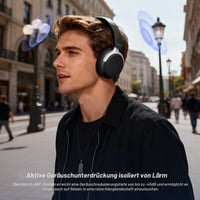 Căști wireless cu anularea zgomotului, Bluetooth 5.4 - baterie de 80 de ore, bas puternic, pliabile, pernuțe moi din spumă cu memorie, alb-negru 8