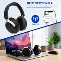 Căști wireless cu anularea zgomotului, Bluetooth 5.4 - baterie de 80 de ore, bas puternic, pliabile, pernuțe moi din spumă cu memorie, alb-negru 7