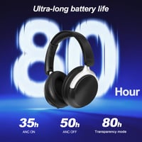 Căști wireless cu anularea zgomotului, Bluetooth 5.4 - baterie de 80 de ore, bas puternic, pliabile, pernuțe moi din spumă cu memorie, alb-negru 3