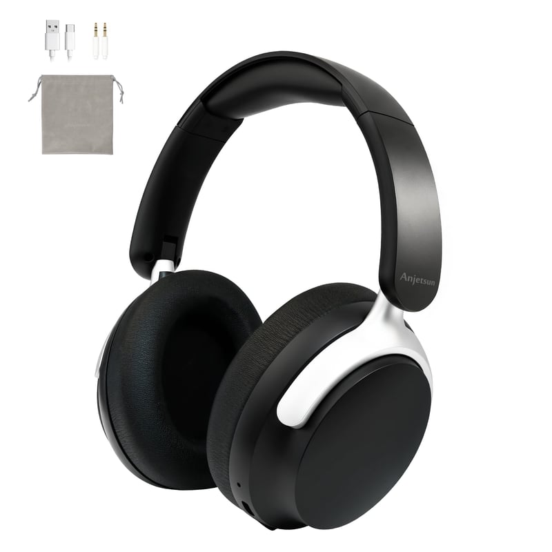 Căști wireless cu anularea zgomotului, Bluetooth 5.4 - baterie de 80 de ore, bas puternic, pliabile, pernuțe moi din spumă cu memorie, alb-negru