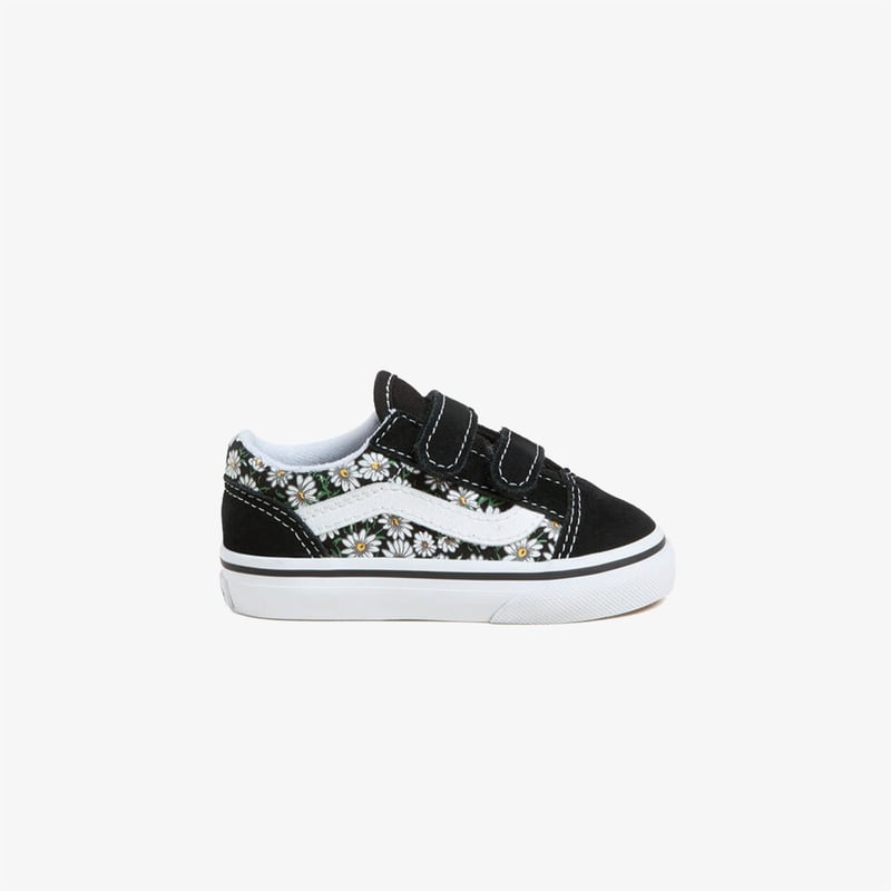 Vans Old Skool V fekete-fehér virágmintás sportcipő tépőzáras pánttal EU 23.5