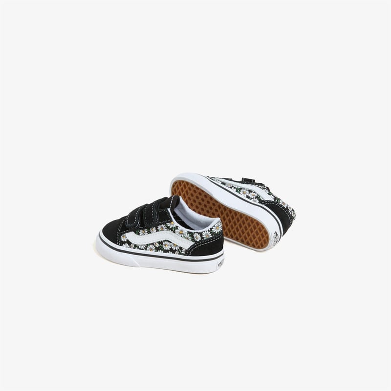 Vans Old Skool V fekete-fehér virágmintás sportcipő tépőzáras pánttal EU 23.5